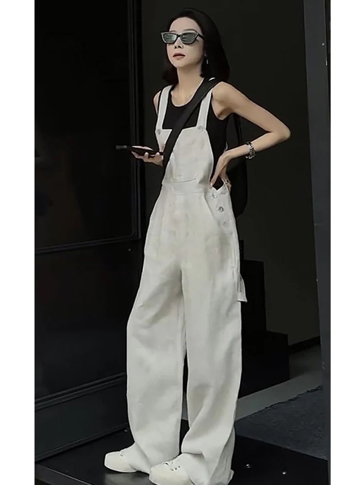 2024新作 サロペット 夏の今週の割引は 25% オフですハイウエストカジュアルストレートワイドパンツ 百掛け 着痩せ メガ割 5,109円