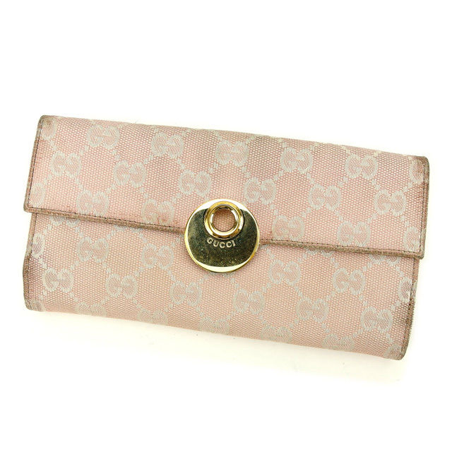 長財布 Wホック GGキャンバス エクリプス ピンク ホワイト ゴールド 中古