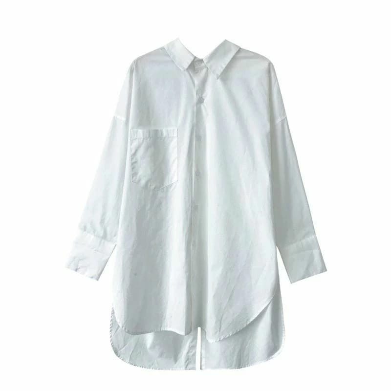 トップス シャツ 白シャツ 白トップス 袖あり 長袖 Vネック 襟付き 前開き 綿 シンプル カジュアル 大人 おしゃれ かっこいい 大人女子 こなれ感 ラフ メンズライク ボーイッシュ 無地