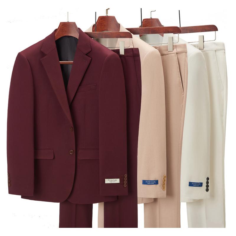 メンズ スーツ 上下 セットアップ ビジネス ソリッドカラー カジュアル ベージュ グレー 無地 スリム フィット ワークスーツ ウェディング