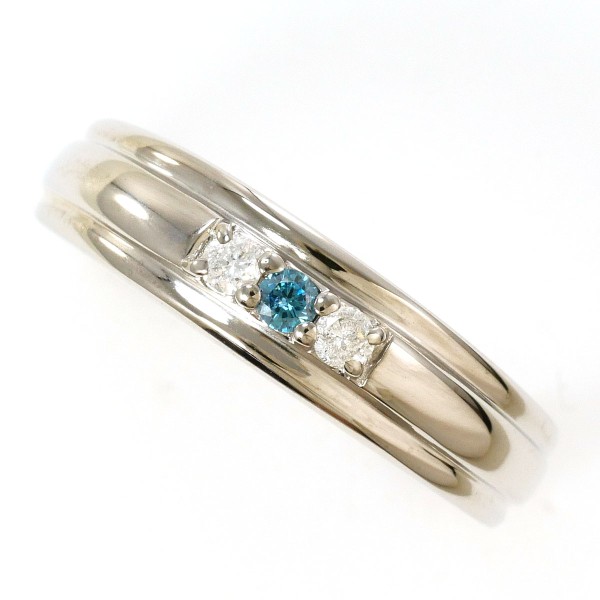 K14 14金 WG リング 指輪 11号 ブルーダイヤ ダイヤ 計0.10 ジュエリー 中古