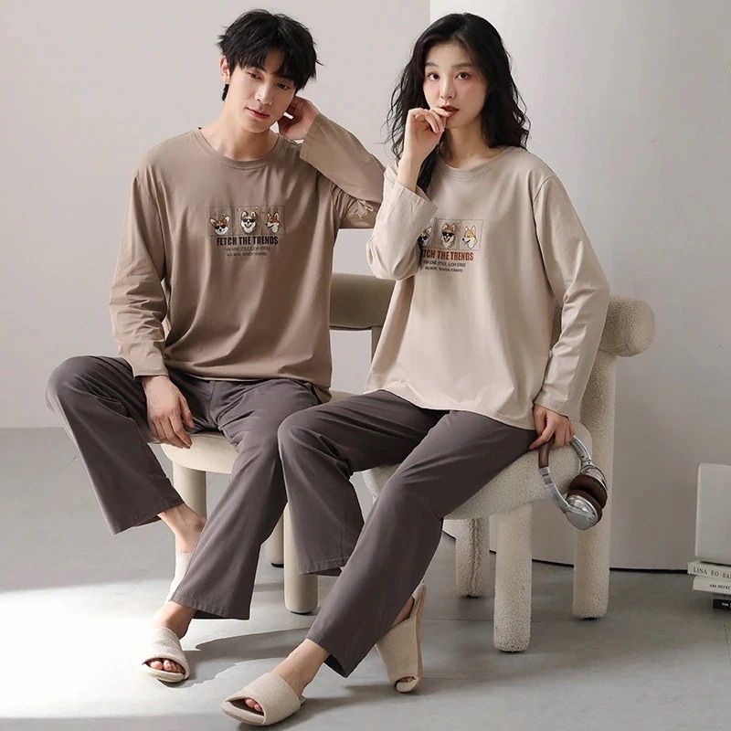秋冬の高 パジャマ長袖 ペア カップルパジャマ 春 涼しく楽ちんセットアップ ウェア 寝巻き 春秋男女寝間着 ペアパジャマ