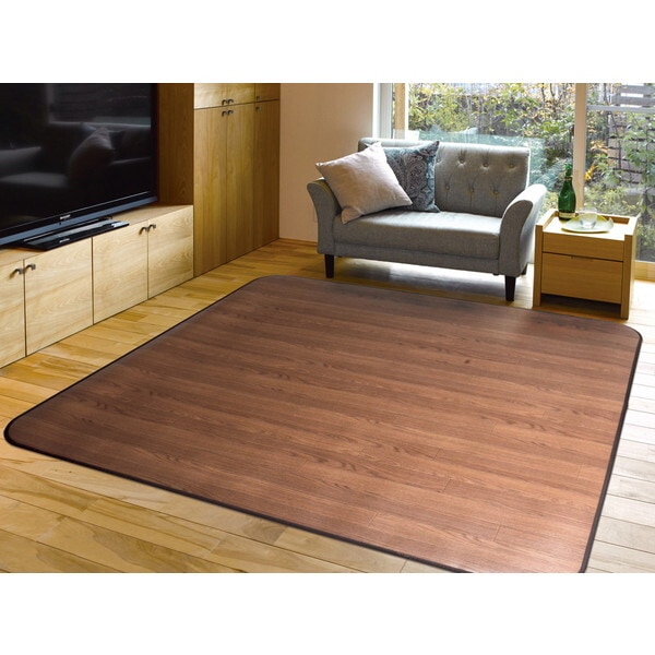 350114410 消臭加工付き 木目調ダイニングラグ 180×180 ダークブラウン メーカー直送