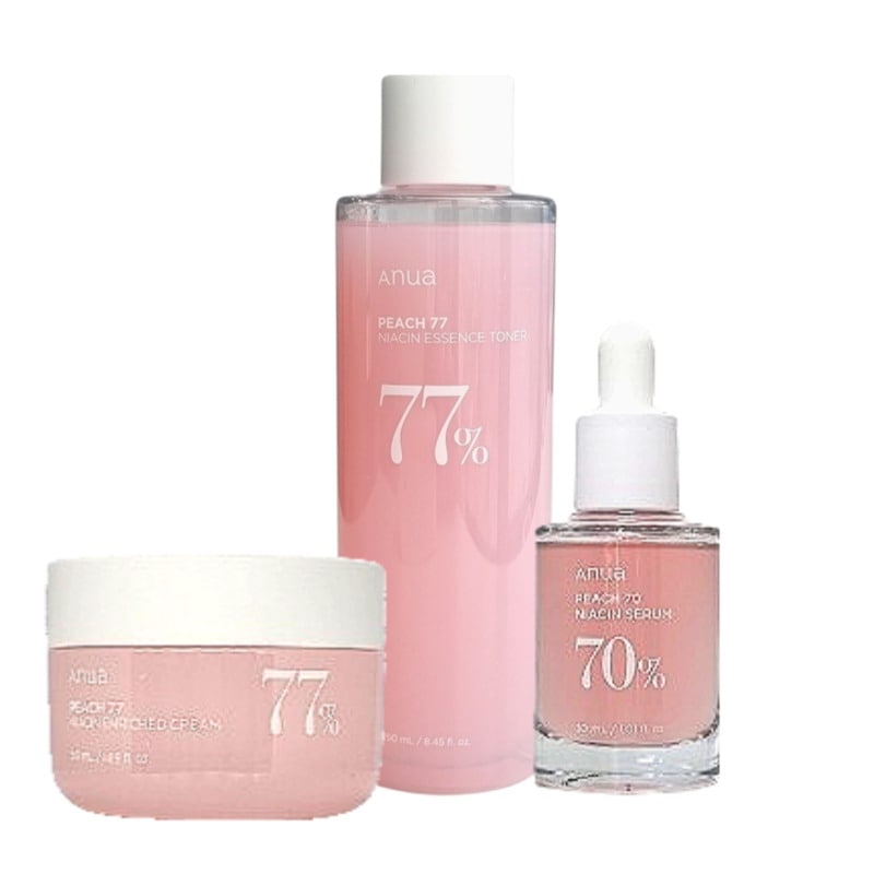 3点セット[クリーム 美容液 化粧水 ] 桃77 ナイアシン ビタミンB12 / 韓国コスメ スキンケア [フェイスパック贈呈] 乾燥 肌 肌荒れ そばかす 消す シミ 福袋 保湿 白玉 美肌