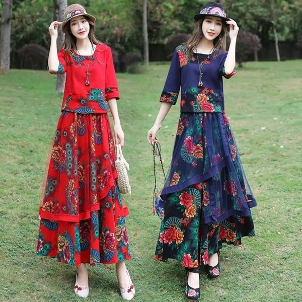 東南アジア女性伝統的な柄ワンピースミャンマー民族衣装服礼服ベトナムイベント舞台演出少数民族衣装伝統的魅力的豪華可愛い民族ドレス