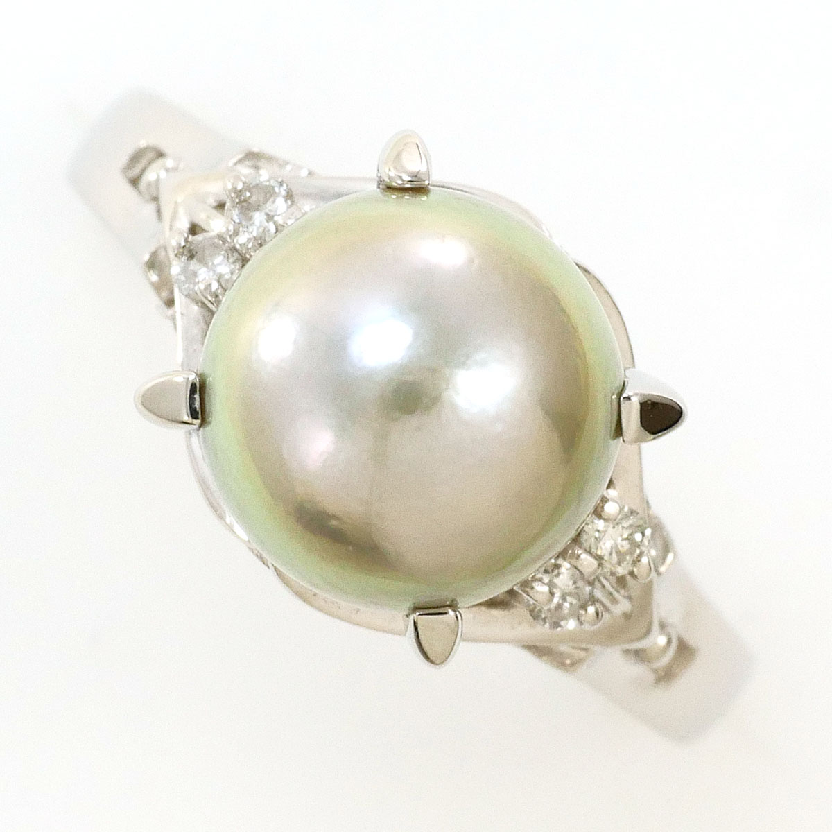 PT900 プラチナ リング・指輪 9号 パール（真珠） ダイヤモンド 0.05ct 総重量約4.8g 中古
