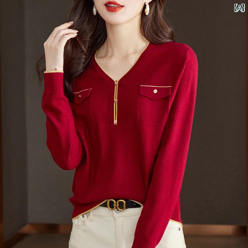 Vネック　セーター　レディース 2025年 大きめ サイズ レディース 春服 太め ミリ お腹 カバー スリム Vネック おしゃれ トップス 冷感 セーター