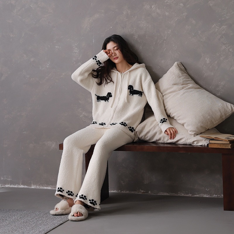レディース ハーフフリース パジャマ 厚手 フリース裏地 2025年新スタイル フード付き ホームウェア 柔らかく暖かい セット 6,639円