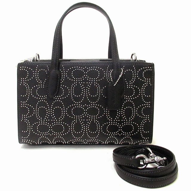 コーチ レザーバッグ COACH アウトレット シグネチャー リベット ニーナ スモール トート バッグ ショルダーバッグ CX266 SVBK