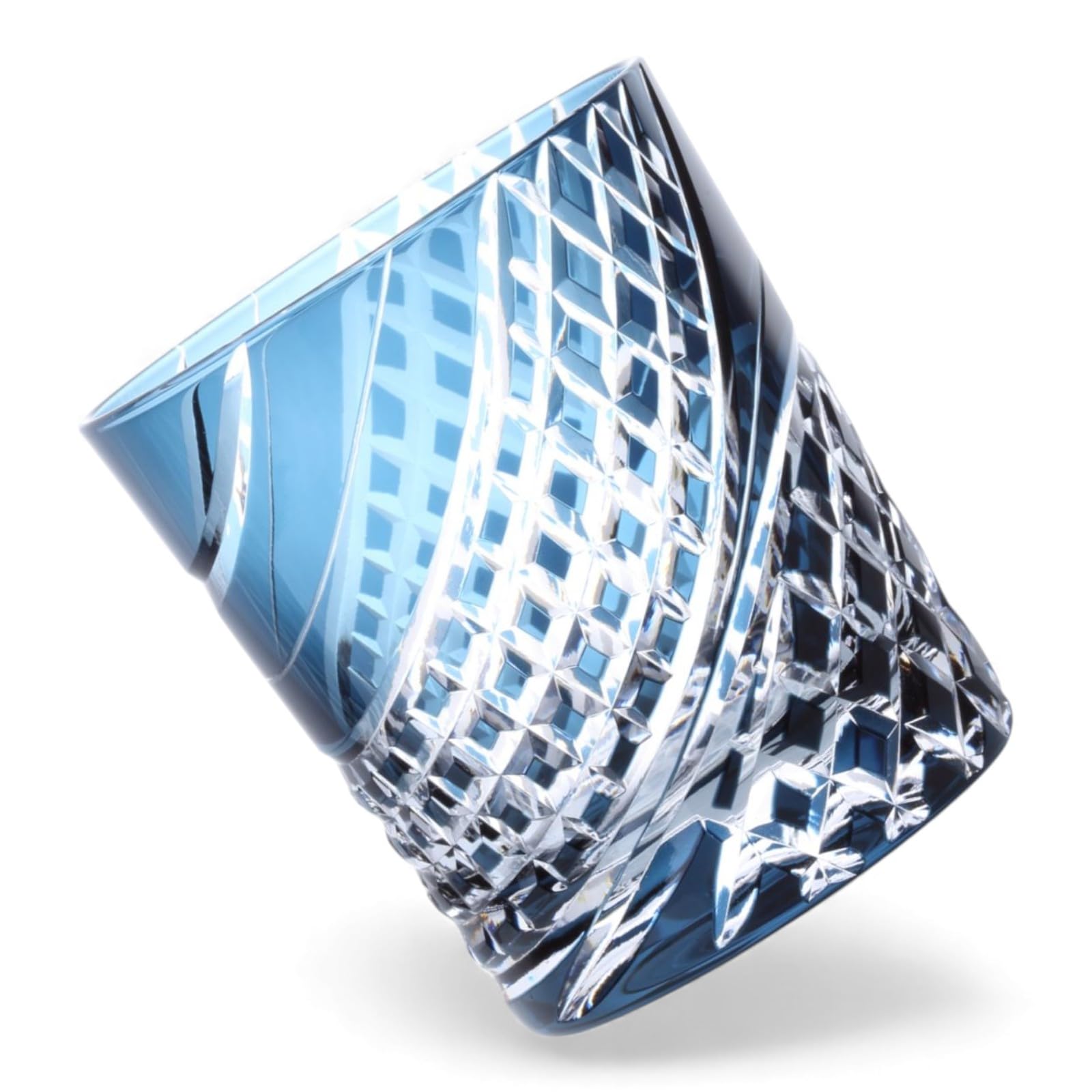 匠美風 ディナー ラグゼ 切子 グラス カップ Φ80xH90mm 280cc 流水格子 インクブルー 煌雅 PNO.334399