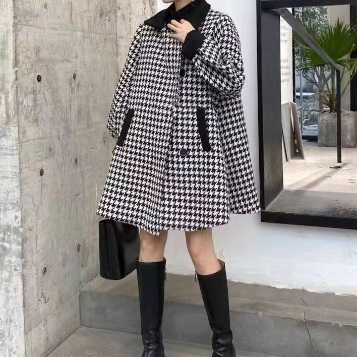 高級な質感 チェスターコート レディース コート ロング丈 トレンチコート ラシャ アウター 千鳥柄 韓国風 カジュアル 秋冬 ゆったり 厚手 防風 暖かい 上品