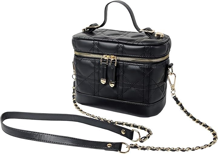 バニティバッグ ショルダー キルティング メイク コスメ 化粧ポーチ 大容量 軽量 持ち運び 3Way 自立 コスメバッグ 可愛い おしゃれ 化粧道具( ブラック)