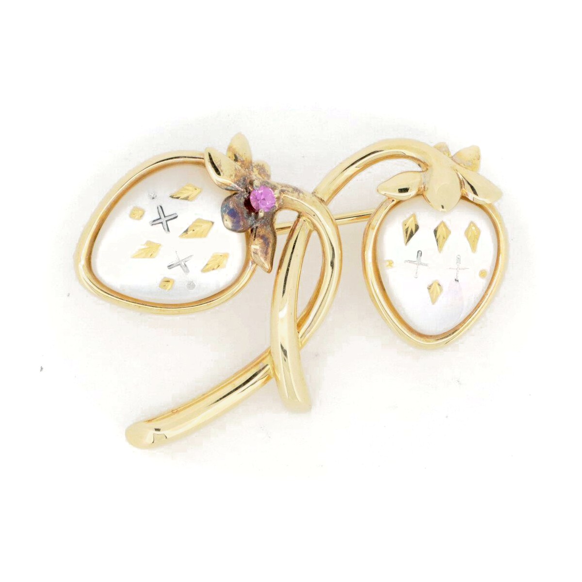 ピクウェ イチゴモチーフ ブローチ 0.04ct K18YG(18金 イエローゴールド) 質屋出品