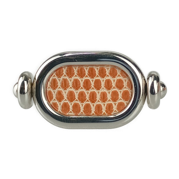 超美品 HERMES エルメス 指輪 リング オデッセイ - シルバー オレンジ メタル リザード レディース 約7号【本物保証】