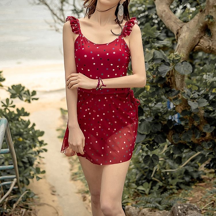 ドット柄ワンピース水着 水着 フリル ワンピース レトロ ドット スカート フレア 体型カバー スイムウェア プール リゾート 韓国 韓国ファッション オルチャン 可愛い レディース 大人 セクシー