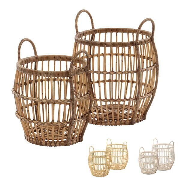 籐 ラタン バスケット 大小2個組 収納用品