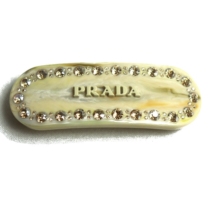 PRADA プラダ レジン/GP/ラインストーン ロゴ バレッタ レディース 中古 美品