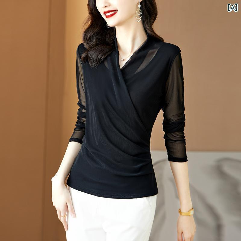 レディース　シャツ　レース　シルク 杭 州 ビッグ シルク Tシャツ レディースファッション スリム レイヤリング シャツ 2025 秋 ハイエンド 桑 シルク トップ