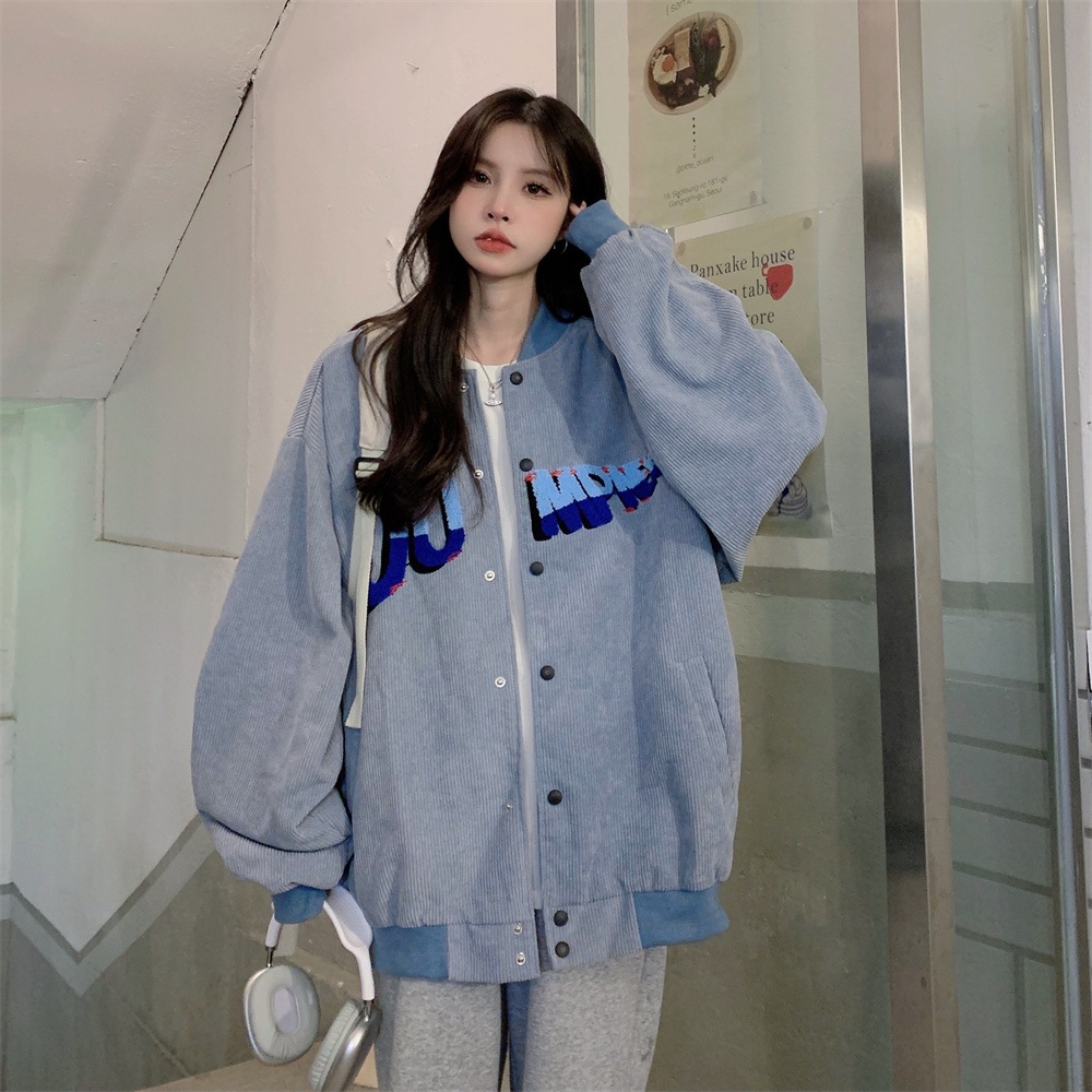 アウター レディース ブルゾン M L XL 韓国 ジャケット ジャンパー 長袖 コーデュロイ かわいい 大人可愛い カジュアル おしゃれ お洒落 かっこいい レトロ こなれ感 ボーイッシュ ルーズ