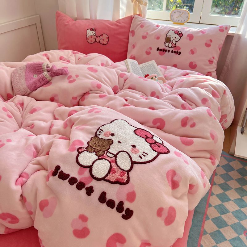 加絨タオル刺繍ミルクレーヨン4点セット冬のサンゴレーヨン厚手カバーシーツ両面フランネル3点セット