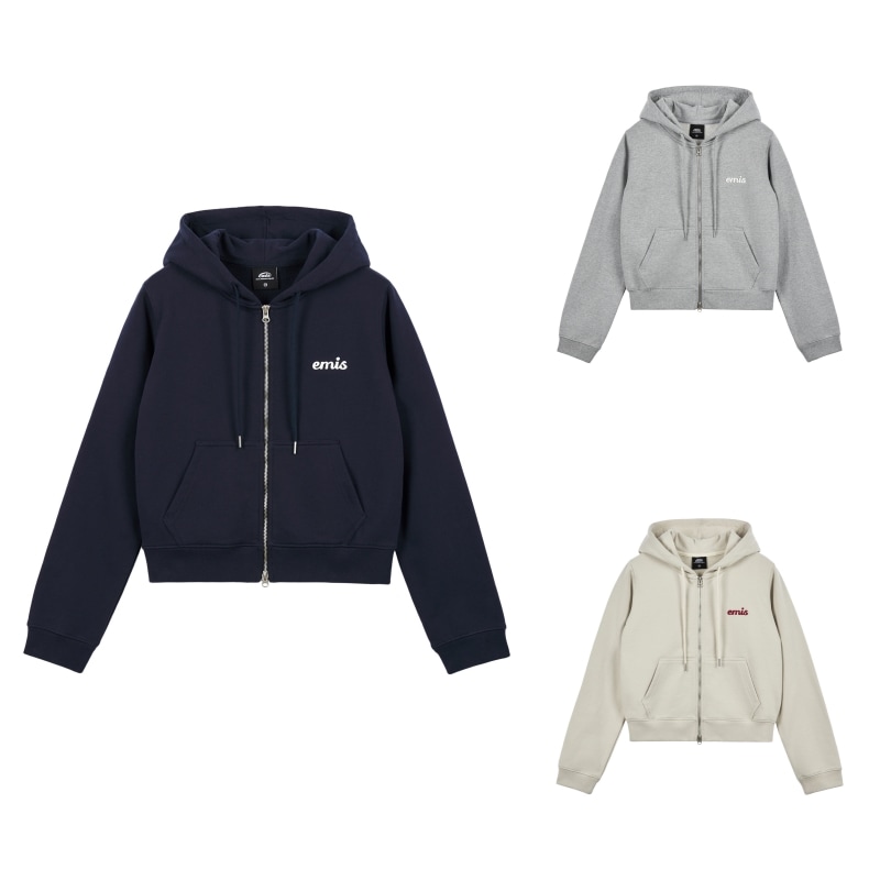 【EMIS】 (WOMENS) APPLIQUE HOOD ZIP-UP : 3COLORS