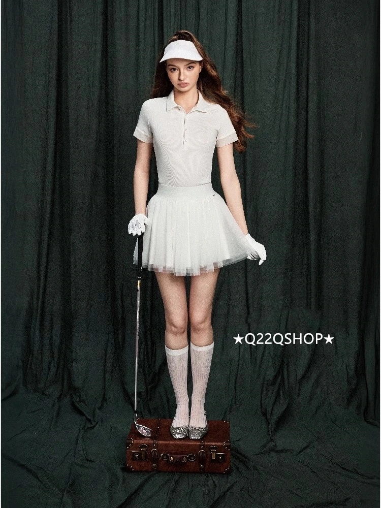 ゴルフウェア 2025 春夏 上下セット レディース 韓国風 白 poloシャツ 半袖 Tシャツ スカート 冷感 ふわふわ 速乾 通気 スポーツウェア テニスウェア 女性 かわいい おしゃれ