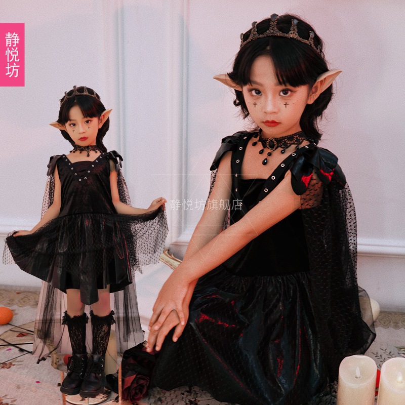 ハロウィンの子供用コスチューム魔女のステージパフォーマンスガールキャットウォークモデル吸血鬼ナイトエルフのドレス