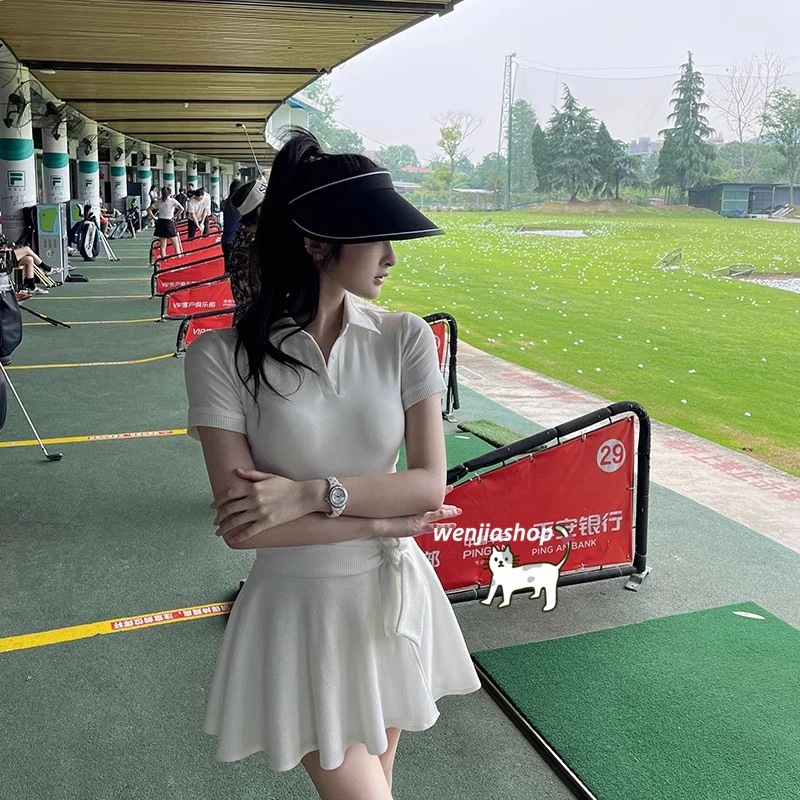 ゴルフウェア 2025 春夏 上下セット ワンピース poloワンピ つなぎ レディース 韓国風 スポーツウェア テニスウェア カジュアル 白ベージュ