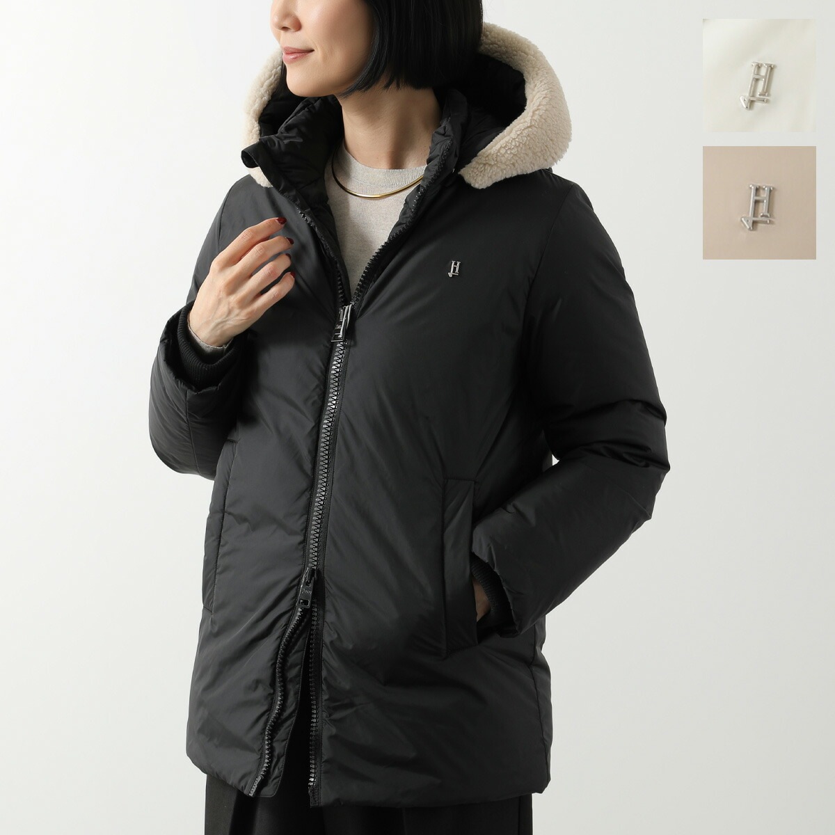 HERNO KIDS ヘルノ キッズ ダウンジャケット PI000034X 12004Z レディース ガールズ ボア ナイロン Hロゴメタル フード付 ミディ丈 カラー3色