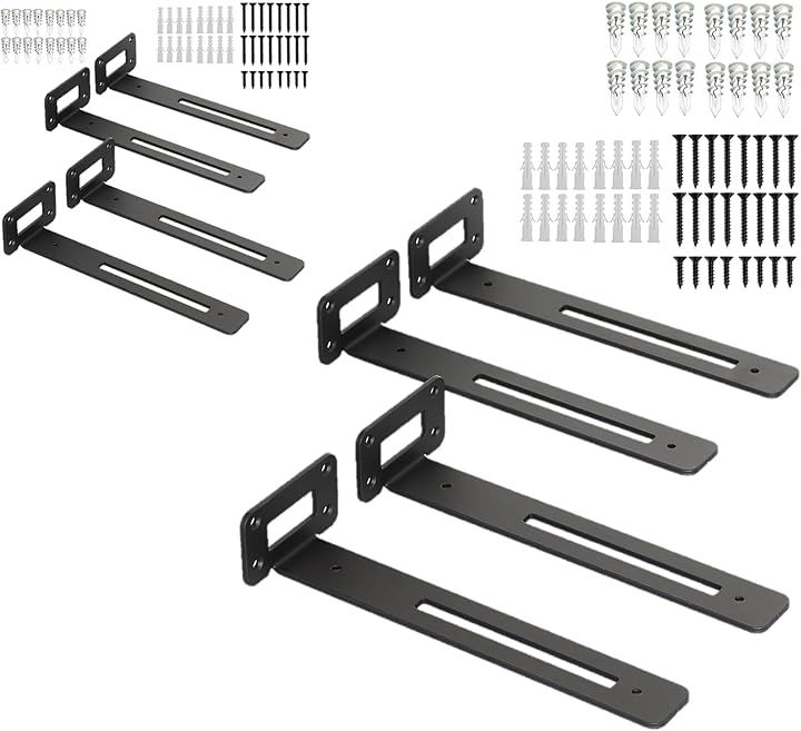 特許取得商品 長さ:25cm 厚さ3.5mm軽量タイプ 棚受け金具 隠し棚受け 高耐荷重 L字金具 アイアンブラケット 目立たない棚受け 棚支え8個セット(ブラック, 25cm)