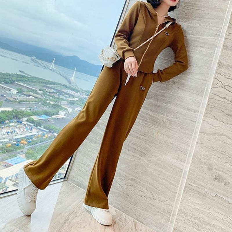 フード付きジャケット + ワイドレッグパンツ 全2色【su0014】