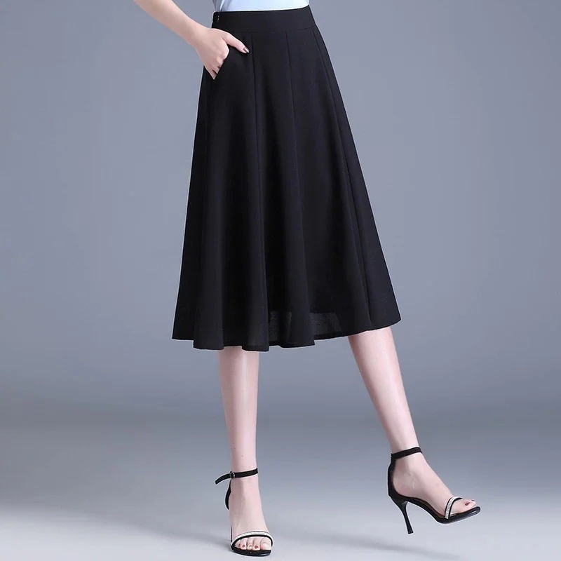 気質の薄いシフォン大きいサイズ Aライン プリーツスカート夏の新型韓国ロングスカート