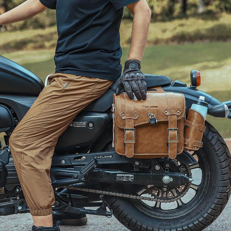 バイク用サイドバッグ レトロ ダブルサイドバッグ 大容量8+8L 左右セット サイドバッグ 大容量レザー収納バッグ 貴重品用パスワードロック付き