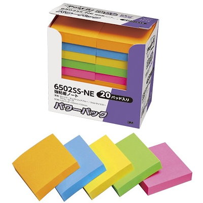 他サイト： スリーエムジャパン【3M】旧住友3M ポストイット(Post It)経費節減パワーパック 強粘着シリーズ ノート ５色セット ９０枚×２０個パック 6502SS-NEの商品画像