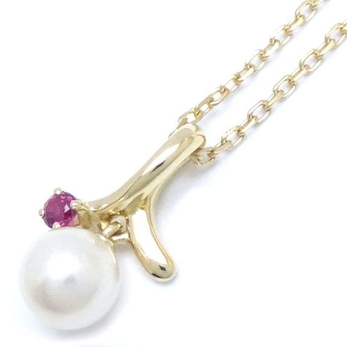 パール ネックレス 真珠5.8ミリ ルビー K18YG イエローゴールド/291593【中古】