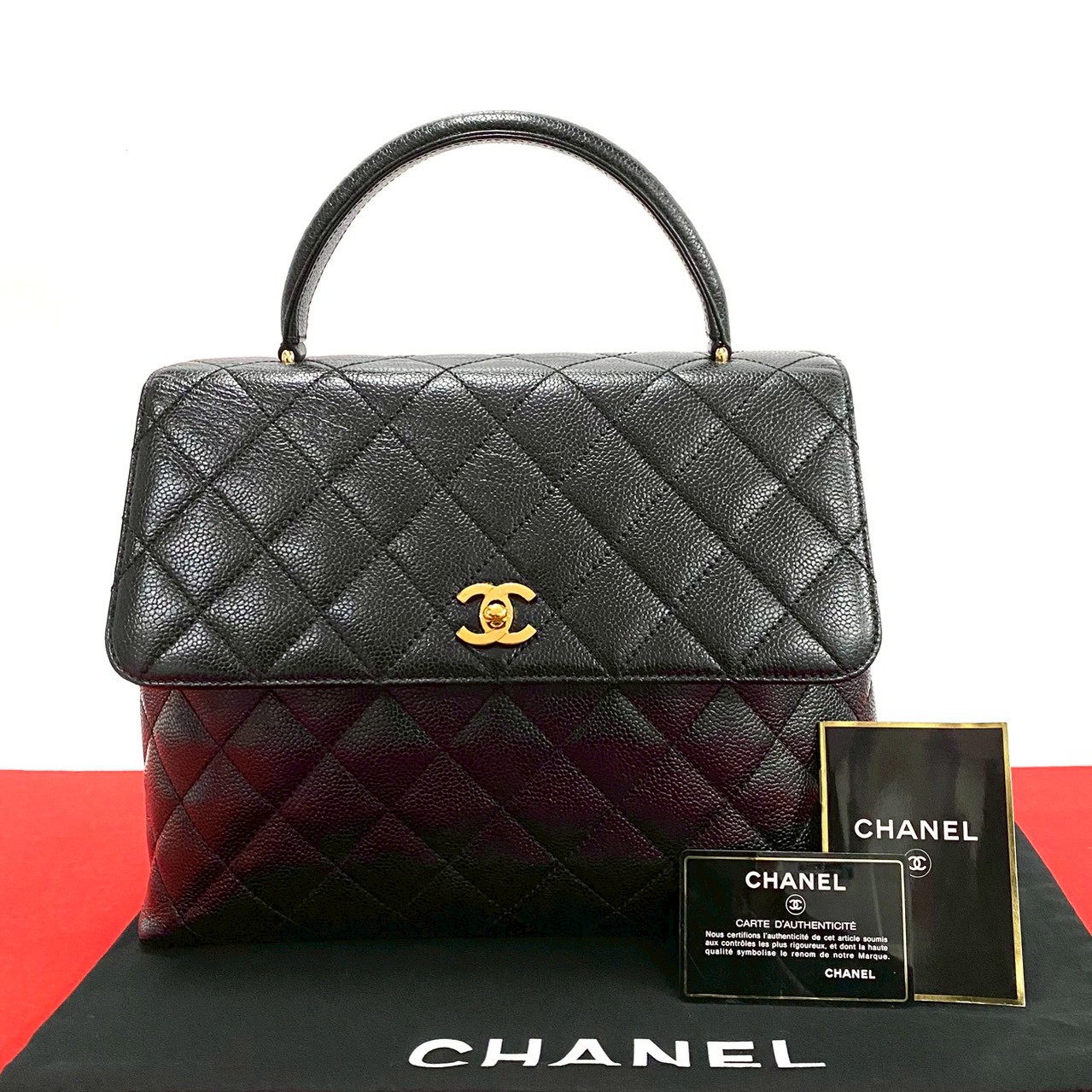 ヴィンテージ マトラッセ ココマークハンドバッグ マットキャビアスキン ブラック 97875