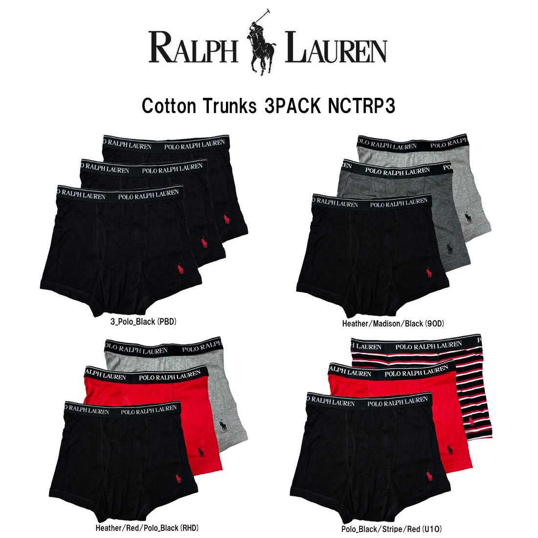 POLO RALPH LAUREN ボクサーパンツ トランク ショート 3枚組 セット クラシックフィット 前開き 下着 アンダーウェア メンズ NCTRP3