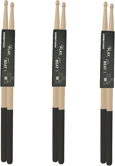 他サイト： ドラムスティック メープル 滑り止め付き 初心者 練習 5A ウッドチップ ティアドロップ 2本組 3セット 黒の商品画像