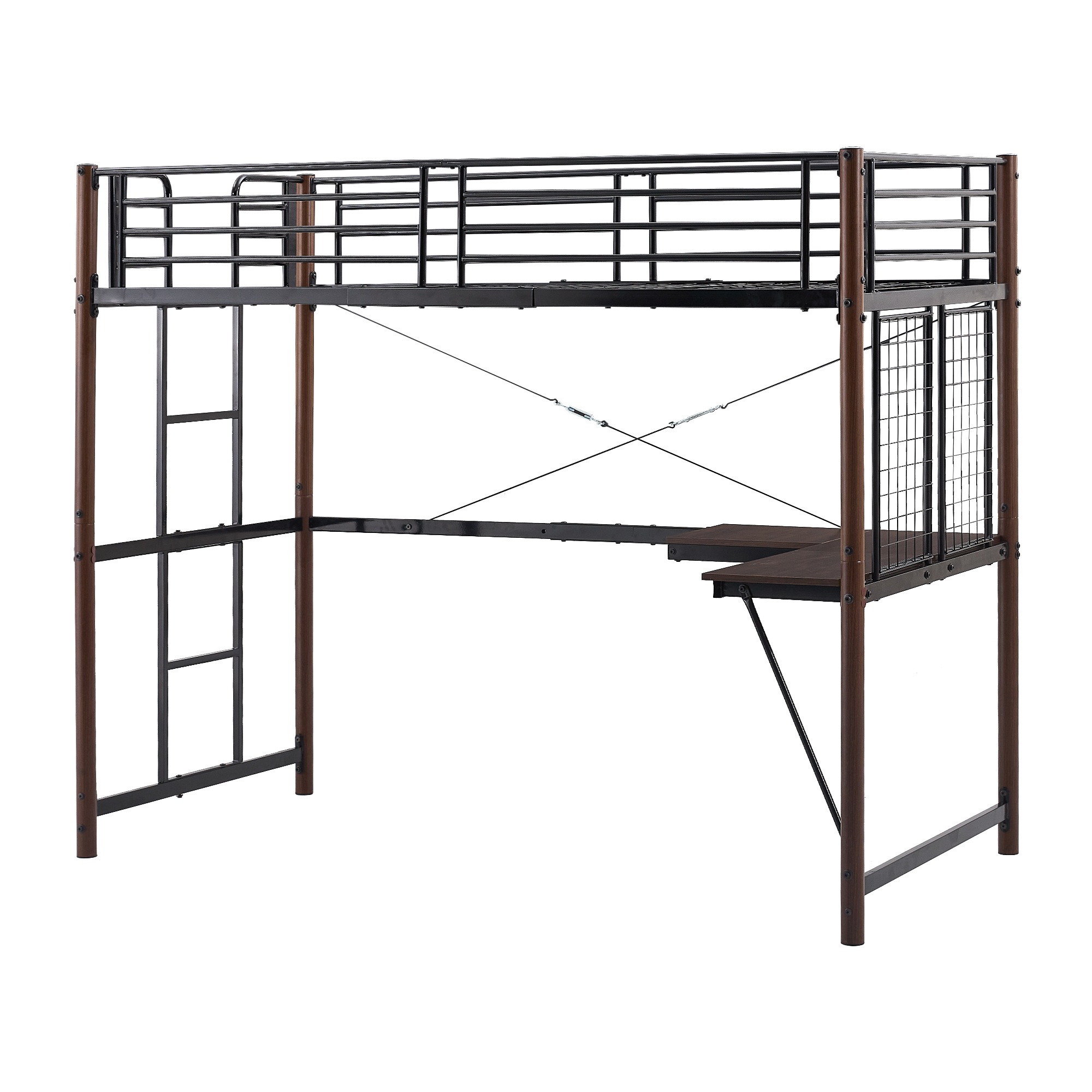 システムベット 　ロフトベッド シングル デスク・スチールネット付き 収納付き 北欧風 二段ベッド 大人用　二段ベッド スチール 耐震