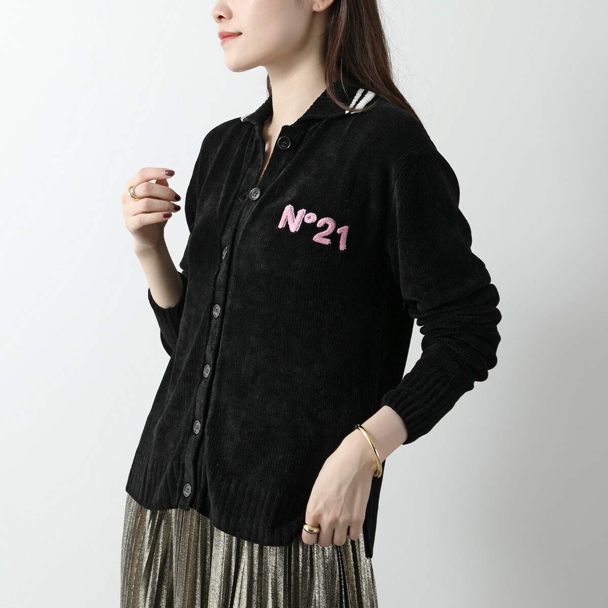 N21 KIDS ヌメロヴェントゥーノ キッズ セーター N21989 N0389 レディース ガールズ ニット カーディガン 襟付き 長袖 ロゴ 刺繍 0N900