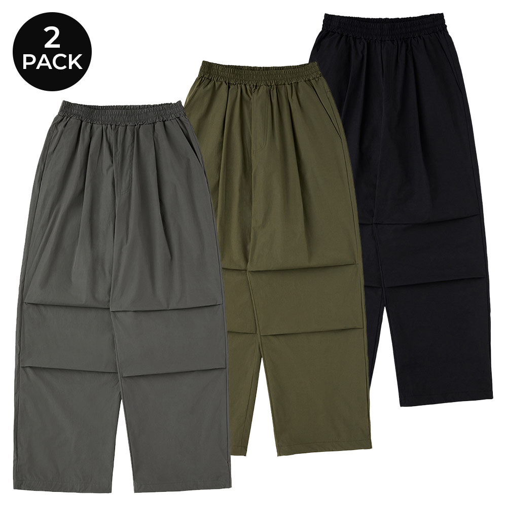 [2PACK] Waterproof One-Tuck Parasuit Wide Pants (3COLOR)