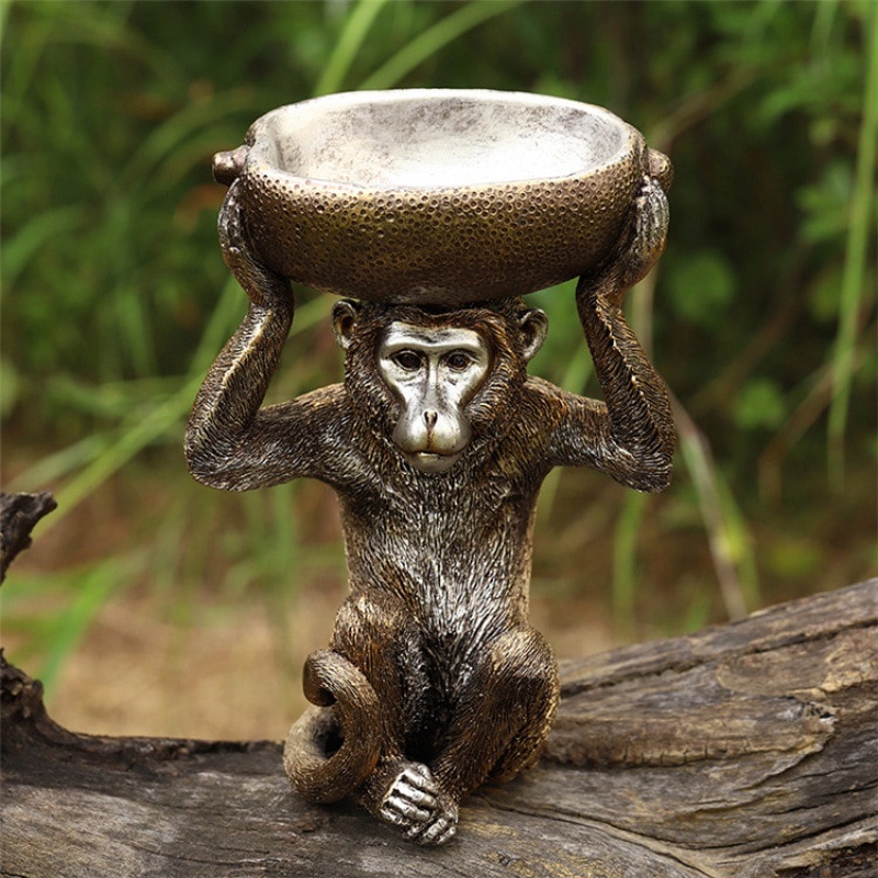 小鉢を乗せた可愛い猿のオブジェ 置物