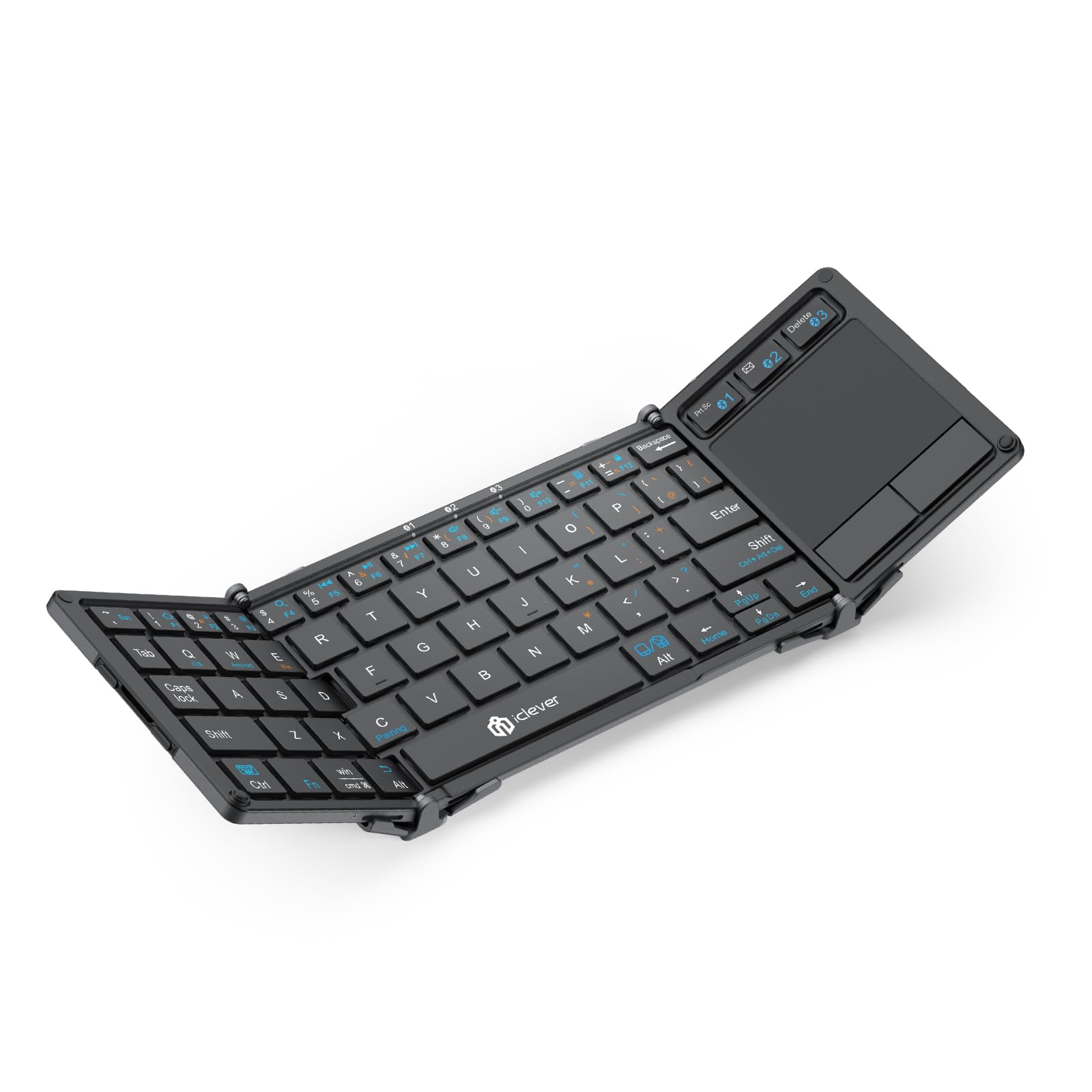 iClever キーボード 折り畳み Bluetooth タッチパッド搭載 スタンド一体式 3つデバイス同時切替可能 ミニキーボード アルミ ワイヤレス パンタグラフ 日本語JIS配列 テンキー付き