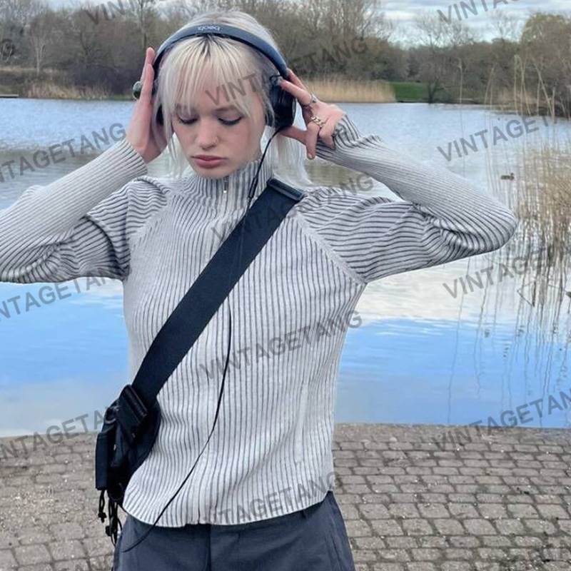 ジップパーカー トップス ニットソー 袖あり 長袖 ハイネック ファスナー ニット かわいい 大人可愛い シンプル カジュアル 大人可愛い 大人女子 こなれ感 ラフ キュート 無地 春 秋 10代 2