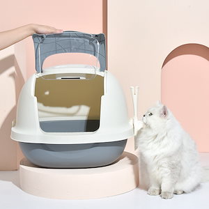 大型猫用トイレ 防沫 プラスチック製 猫用品 フリップトップ シンプル 猫用トイレ