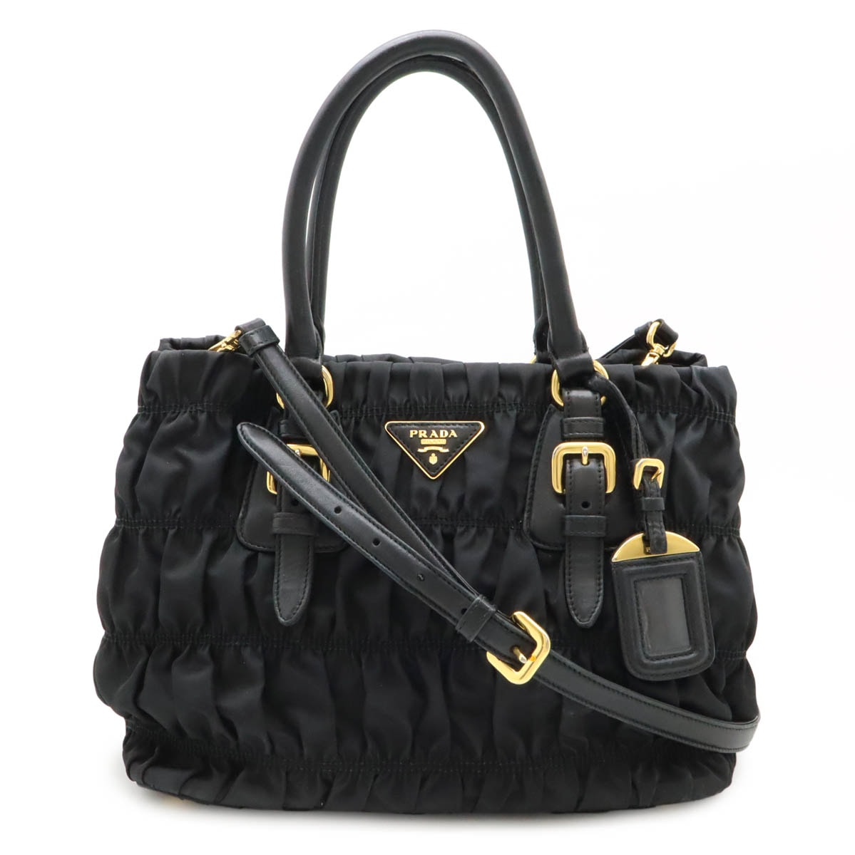 ギャザー ハンドバッグ トートバッグ 2WAY ショルダーバッグ 斜め掛け ナイロン NERO 黒 ブラック ゴールド金具 BN286