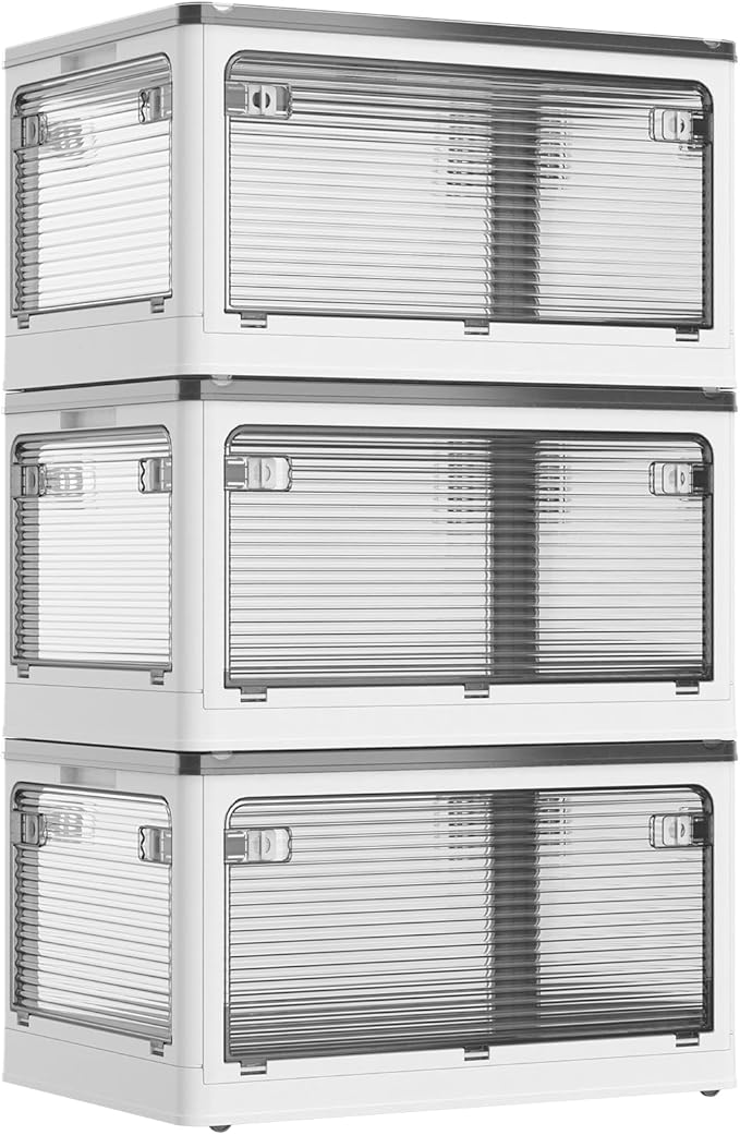 折り畳み収納ボックス 蓋付き キャスター付 全方向取り出し可 防塵防カビ 洋服おもちゃ本収納 家庭オフィス車用 M サイズ 3 個