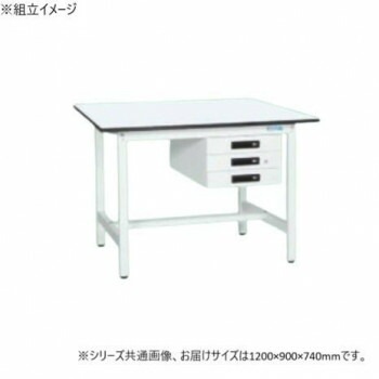 サカエ 軽量作業台KAタイプ キャビネット3段付 抗菌加工 1200x900x740mm KA-129CMW