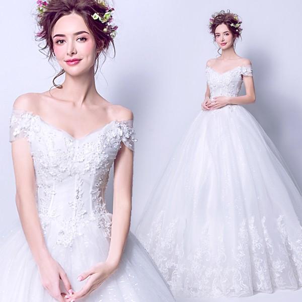 ウェディングドレス 二次会 安い ウエディングドレス 結婚式 エンパイア 花嫁 ドレス 白 披露宴 ロングドレス ブライダル プリンセス 大きいサイズ