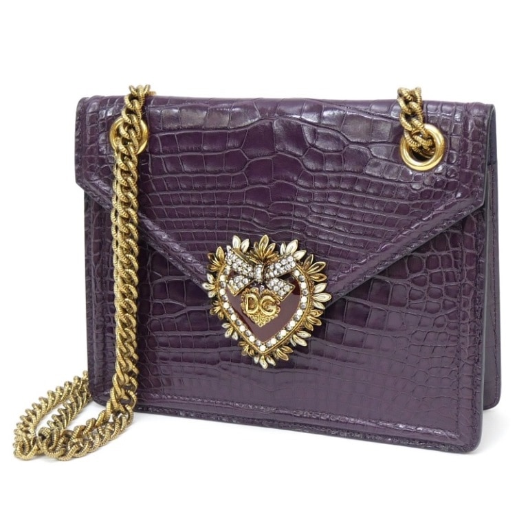 ドルチェ＆ガッバーナ Dolce&Gabbana チェーンショルダーバッグ 型押しレザー パープル 【中古】(65716)